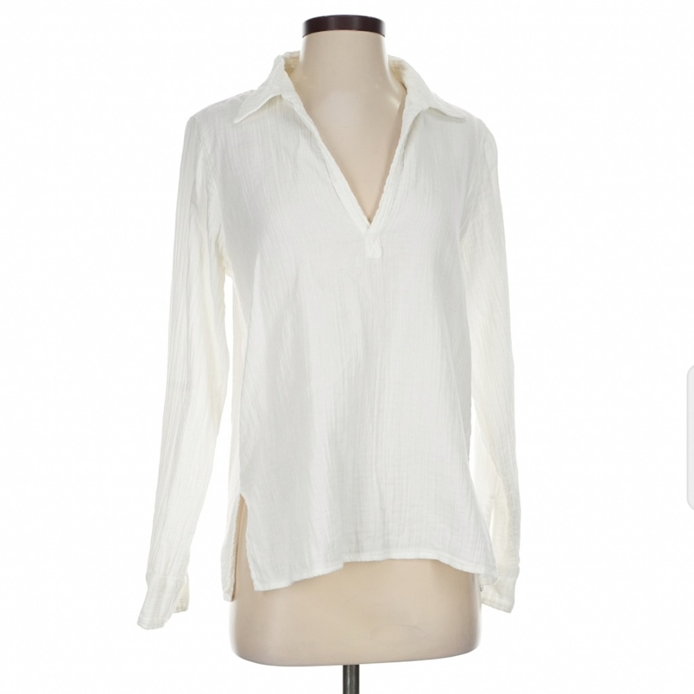 American Colors by Alex Lehr White Cotton Long Sleeve Shirt Size Medium